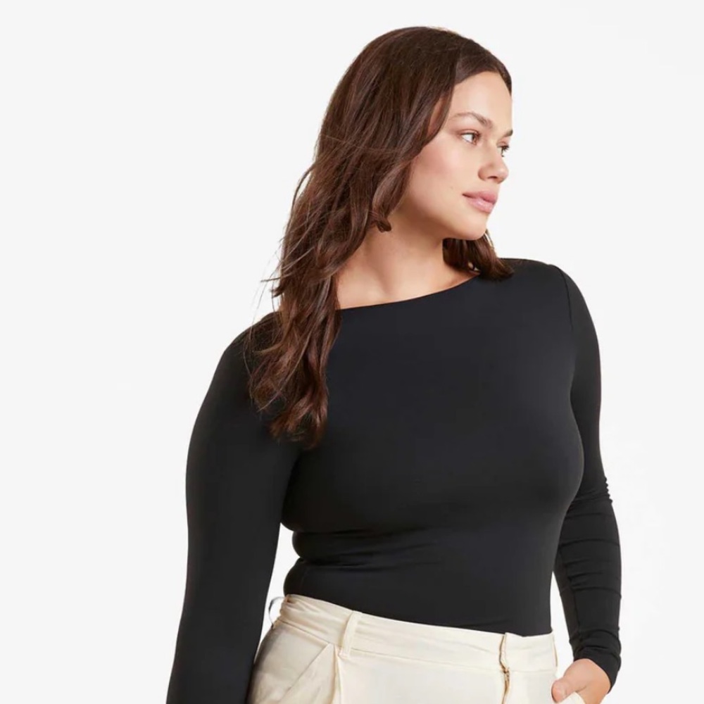 Nuuds Open Back Bodysuit Black Large - Long Sleeve Women's Top